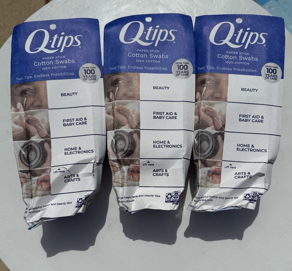 Lot of 3 Q-tips Cotton Swabs 625 Ct Each 1875 Total 100% Cotton DAMAGED BOXES